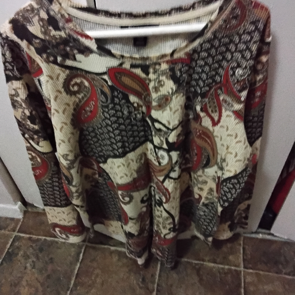 Roaman's Floral Long Sleeve Dress - Black and Cream